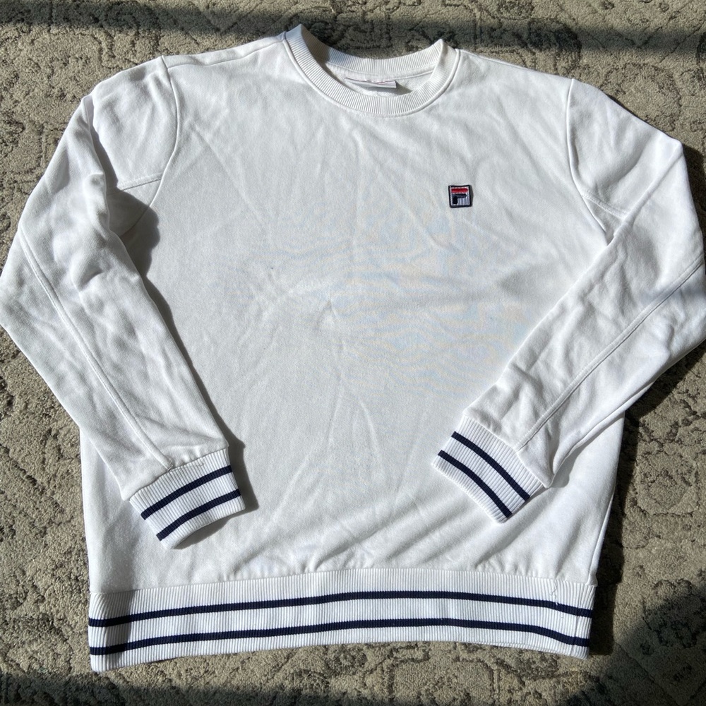 Fila White Crewneck Sweater with Dark Blue Accents